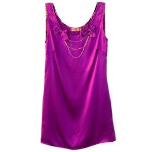 NWOT Bow & Chain Silk Shift Dress with Pockets